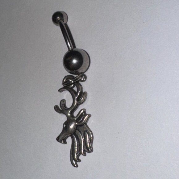 Buck Head, Red Gem Dangle Belly Ring - Picture 5 of 11
